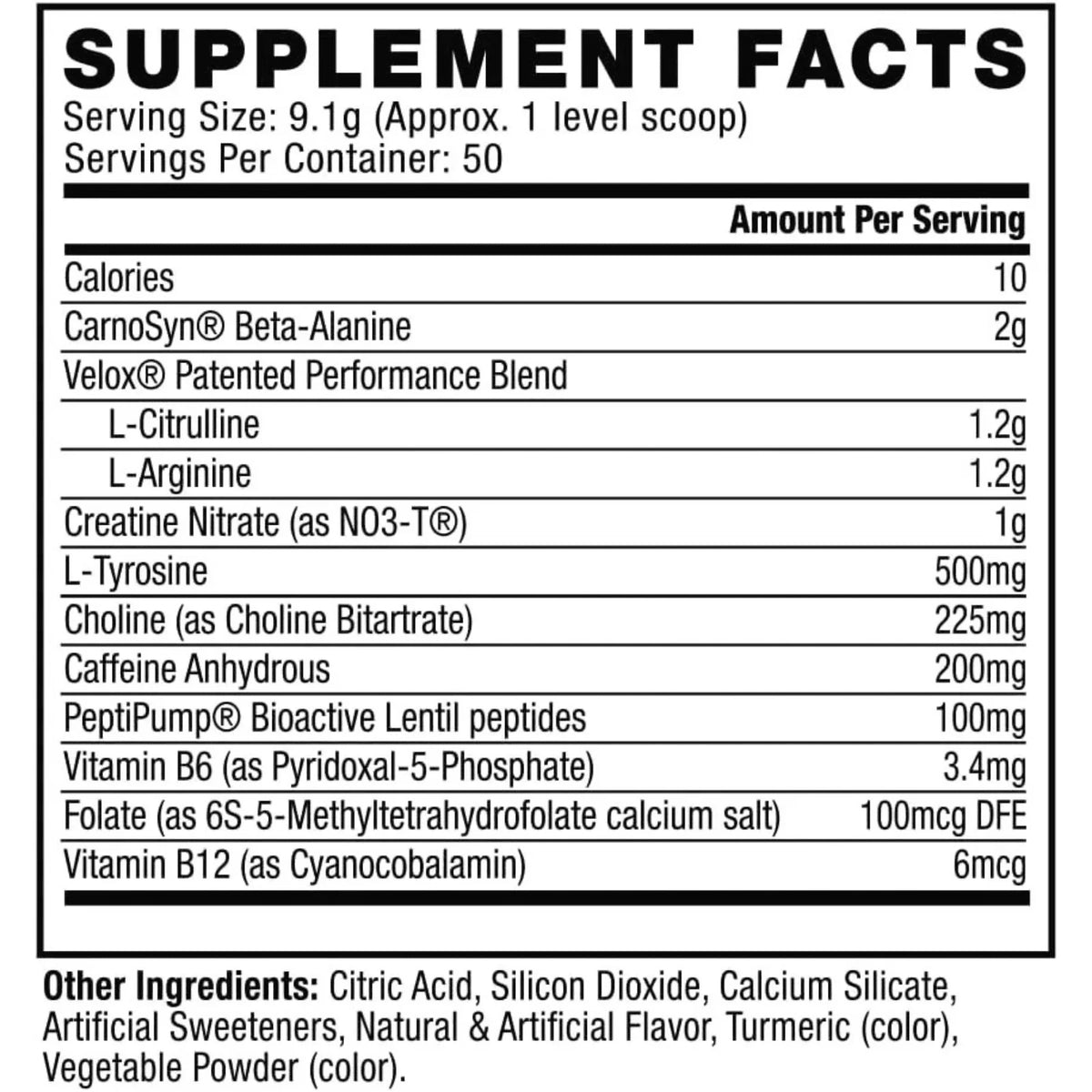 Cellucor C4 Pre Entreno Original 50 servicios informacion nutricional
