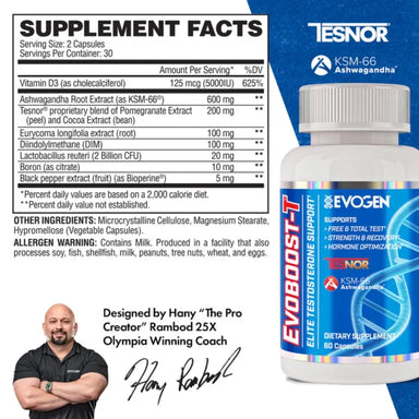 Evogen Evoboost-T 60 Capsulas Informacion nutricional