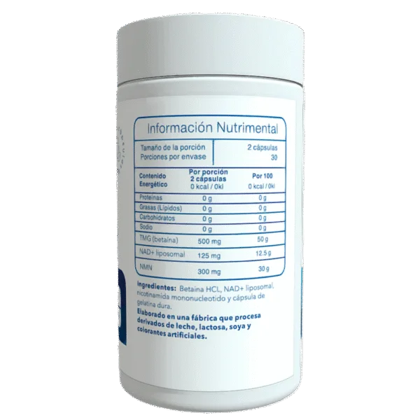 Essentials Pure NAD+ 60 Capsulas Infromacion nutricional