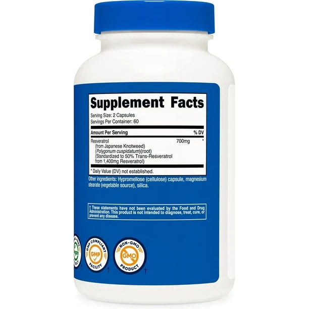 NUTRICOST RESVERATROL 700MG 120 CÁPSULAS informacion nutricional
