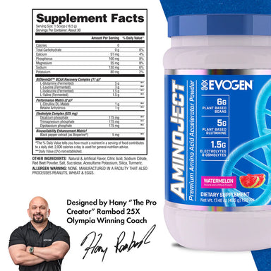 Evogen Aminoject 30 Servicios. Aminoácidos fresa informacion nutricional