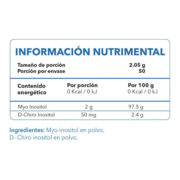 Essentials Myo Inositol & D-Chiro Inositol 102g 50 Servicios Informacion nutricional