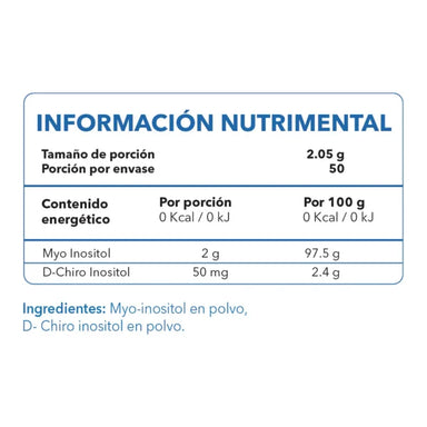 Essentials Myo Inositol & D-Chiro Inositol 102g 50 Servicios Informacion nutricional