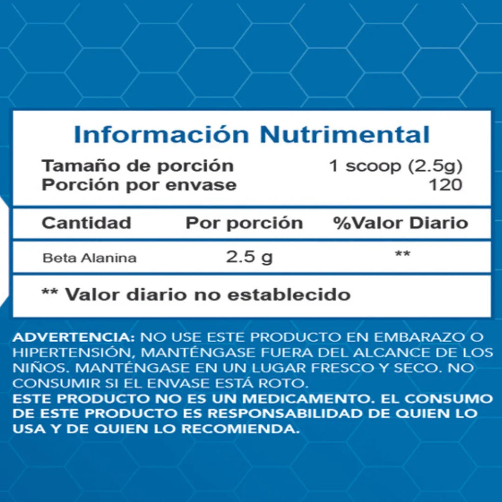 Essentials Beta Alanina 300 Gr informacion nutricional
