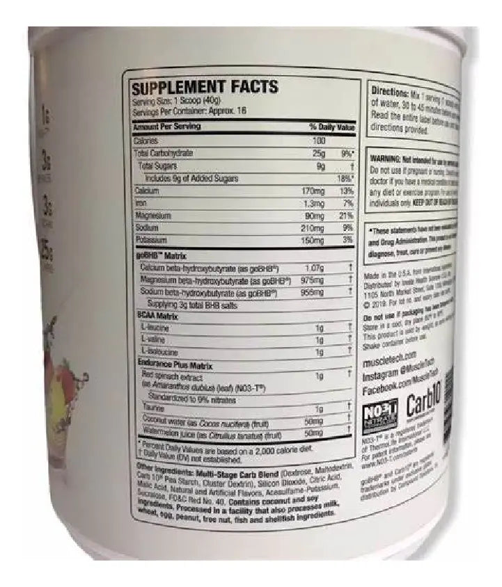 Muscletech Pro Endurance Peak Series Pre Entreno Informacion nutricional