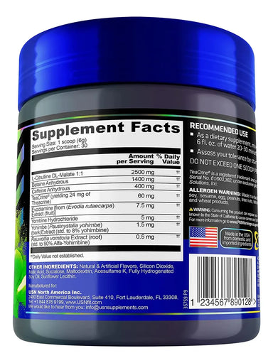 USN 3XT Max Energy Pre Entreno 30 servicios informacion nutricional