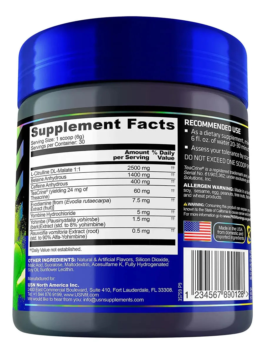 USN 3XT Max Energy Pre Entreno 30 servicios informacion nutricional