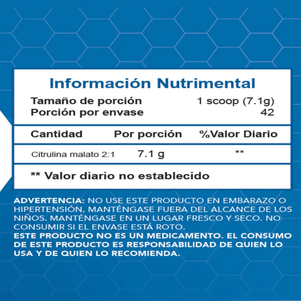 Essentials Citrulina Malato 300 Gr informacion nutricional