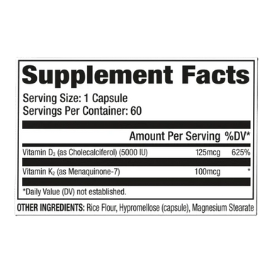 GAT Sport Vitamina D3 + K2 60 Capsulas Informacion nutricional