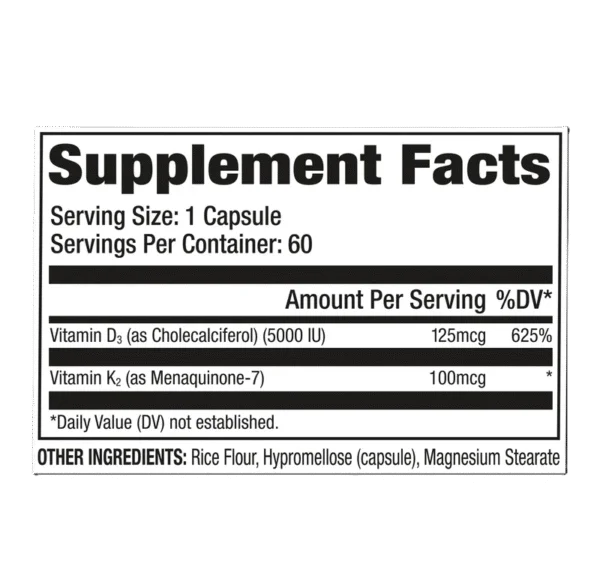 GAT Sport Vitamina D3 + K2 60 Capsulas Informacion nutricional