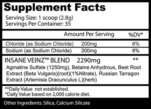 Insane Labz Psychotic Blend Pre Entreno 35 Servicios informacion nutricional