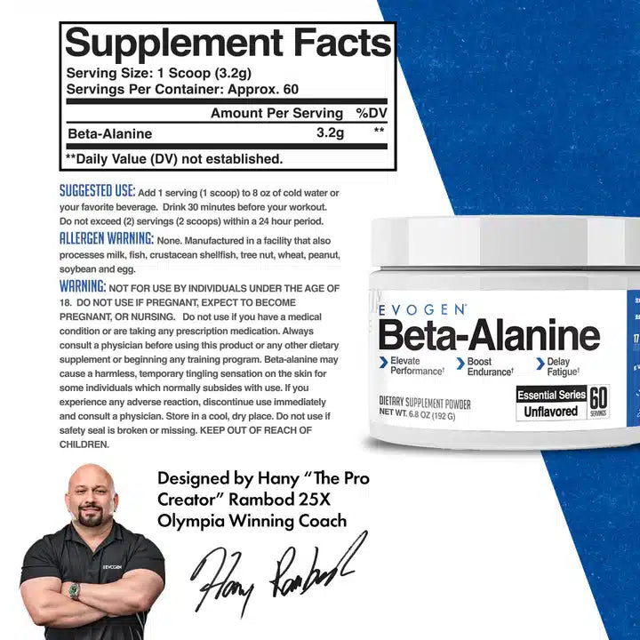 Evogen Beta Alanina 60 Servicios informacion nutricional