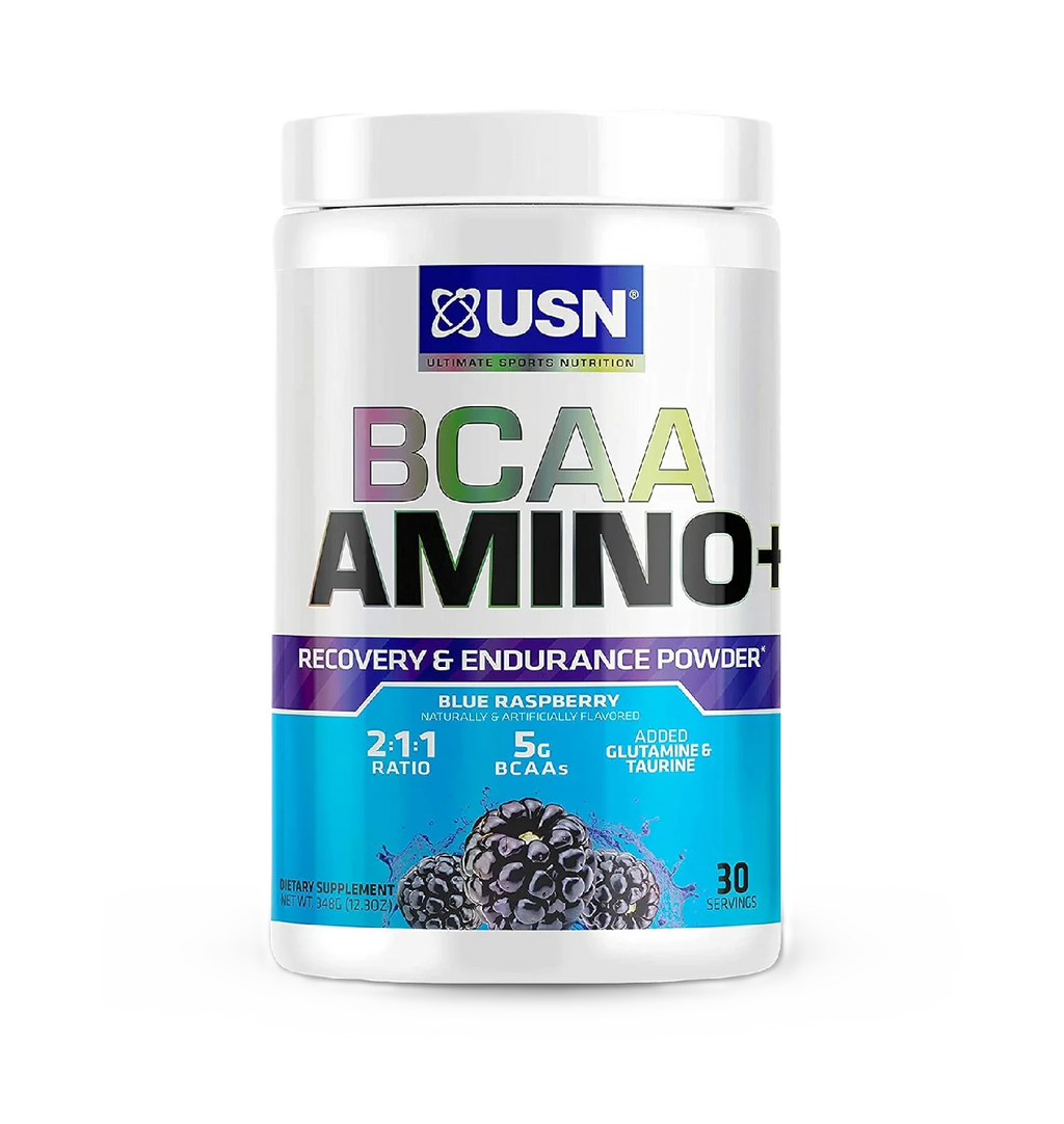 USN Bcaa Amino 30 servicios. Aminoácidos mora azul