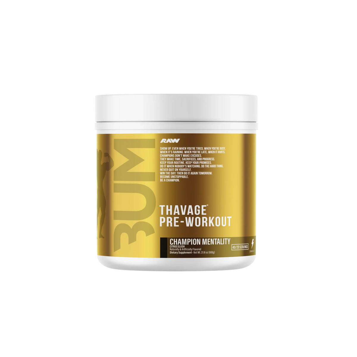 Raw Nutrition Bum Thavage Pre Entreno 40 Servicios champion mentality