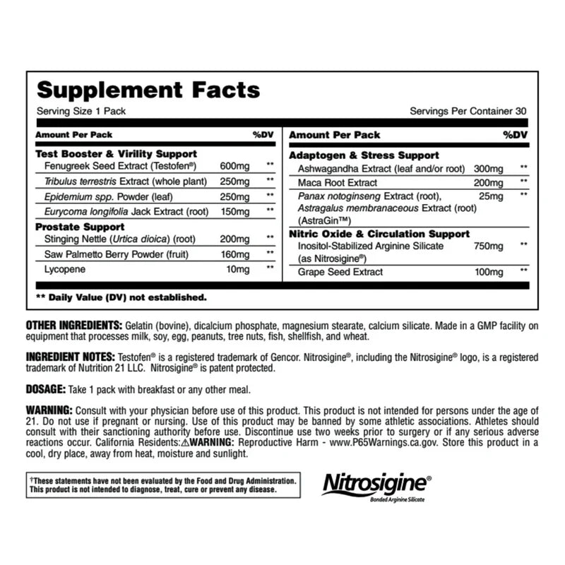 Universal Animal Precursor TNT 30 Packs informacion nutricional
