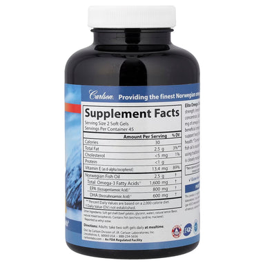 Carlson Labs Elite Omega 3 1600 Mg 90 Softgels Sabor Limón informacion nutricional