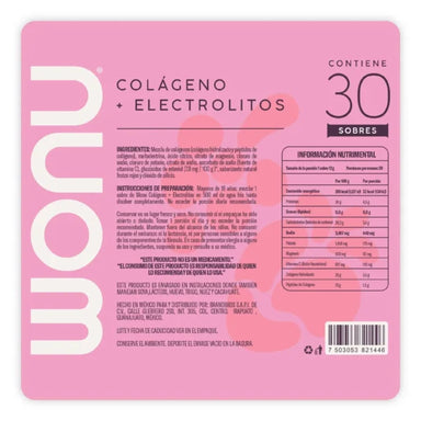 Wonu Colágeno + Electrolitos 30 Sobres De 12g c/u Sabor Frutos Rojos Informacion nutricional