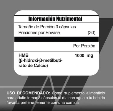 Meta Nutrition HMB 90 Capsulas informacion nutricional