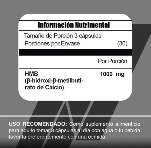 Meta Nutrition HMB 90 Capsulas informacion nutricional