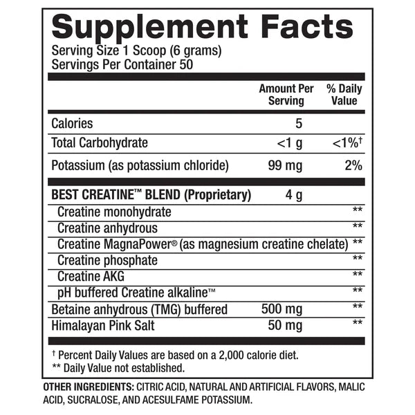 BPI Sports Best Creatina 50 servicios informcion nutricional