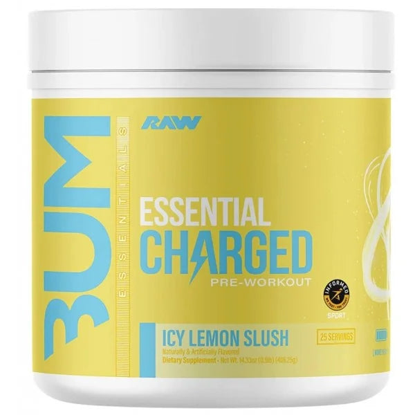 Raw Nutrition Bum Essentials Charged Pre Entreno 25 Servicios icy lemon slush
