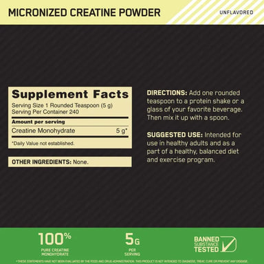 Optimum Nutrition Creatina Powder 1.2 kg 240 Servicios Informacion Nutricional