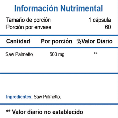 Essentials Extracto Saw Palmetto 60 Capsulas Informacion nutricional