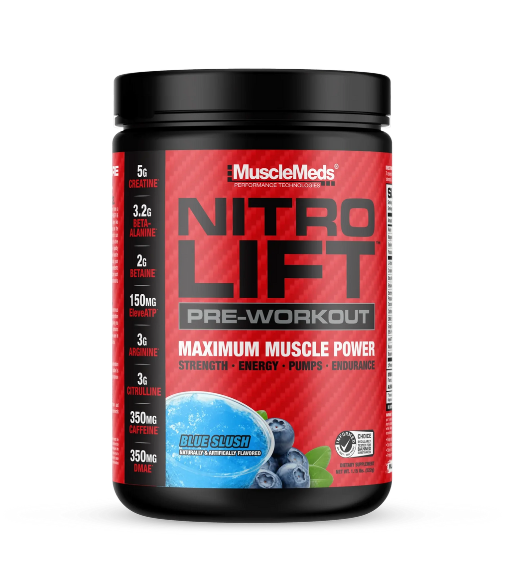 MuscleMeds Nitro Lift Pre-Workout 522g 40 servicios Pre Entreno blue slush