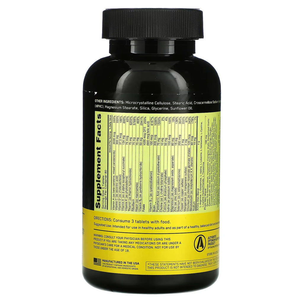 Optimum Nutrition Opti Men 240 Capsulas informacion nutricional