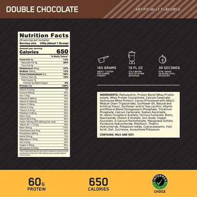 Optimun Nutrition Pro Gainer 10lbs informacion nutricional