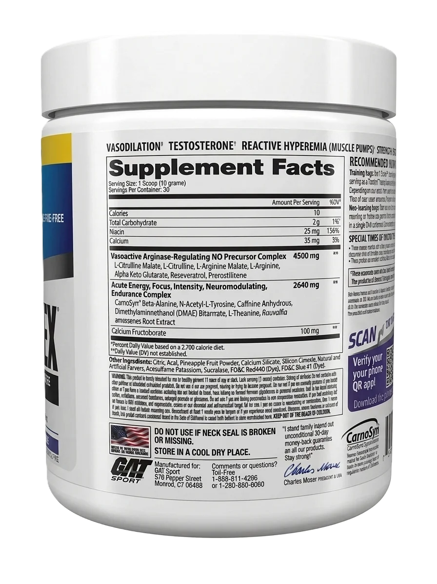 GAT Sport Nitraflex Pre Entreno 30 Servicios Informacion Nutricional