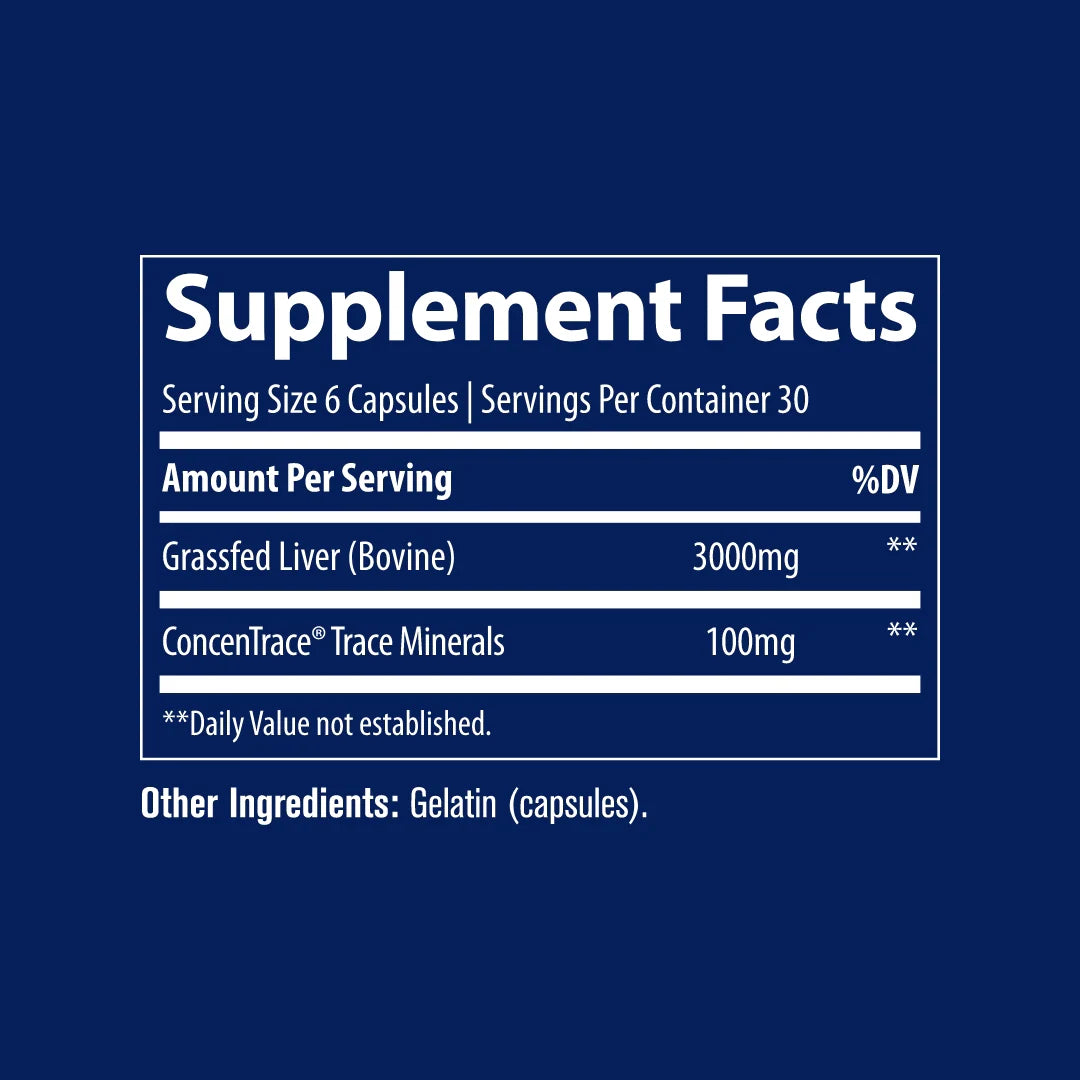 Trace Minerals Beef Liver. Suplemento de Higado De Res 500mg 180 Capulas Informacion nutricional