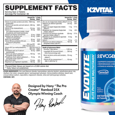 Evogen Evovite Multi 60 Tabletas Multivitaminico informacion nutricional