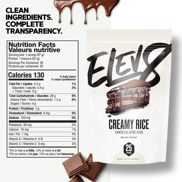 Elev8 Creamy Rice 1.9 Lbs 25 Servicios Informacion nutricional