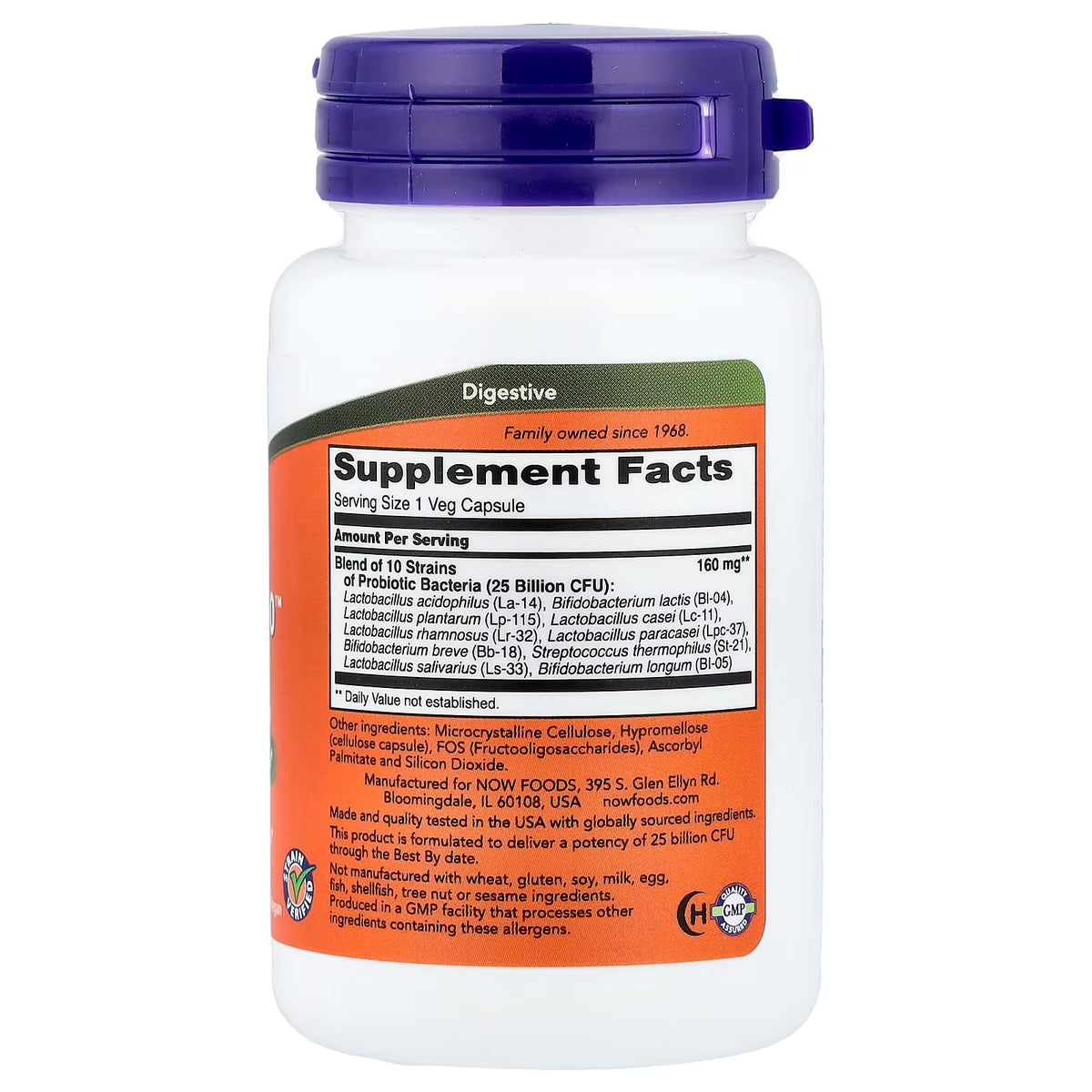Now Foods Probiotic-10 25 Billion 50 Veg Cap Informacion nutricional