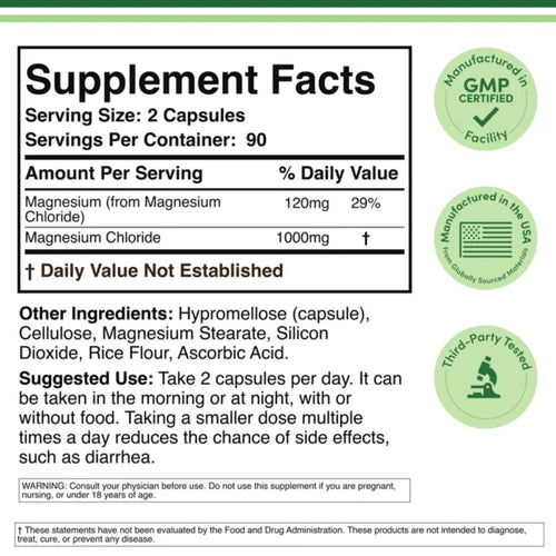 Double Wood Cloruro De Magnesio 1000mg 180 Cápsulas Informacion Nutricional