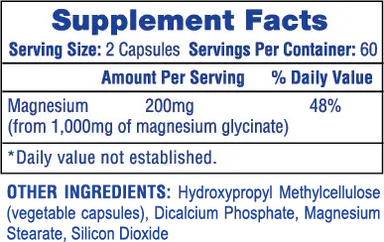 Hi Tech Magnesium Glyciniate 120 Capsulas informacion nutricional