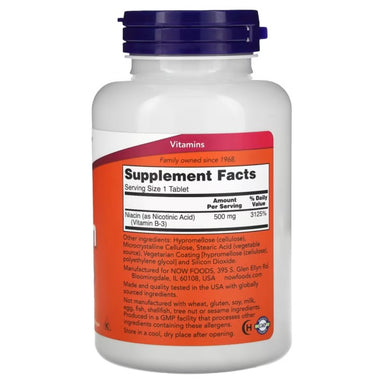 Now Foods Niacin 500 Mg 250 Tabs Informacion nutricional