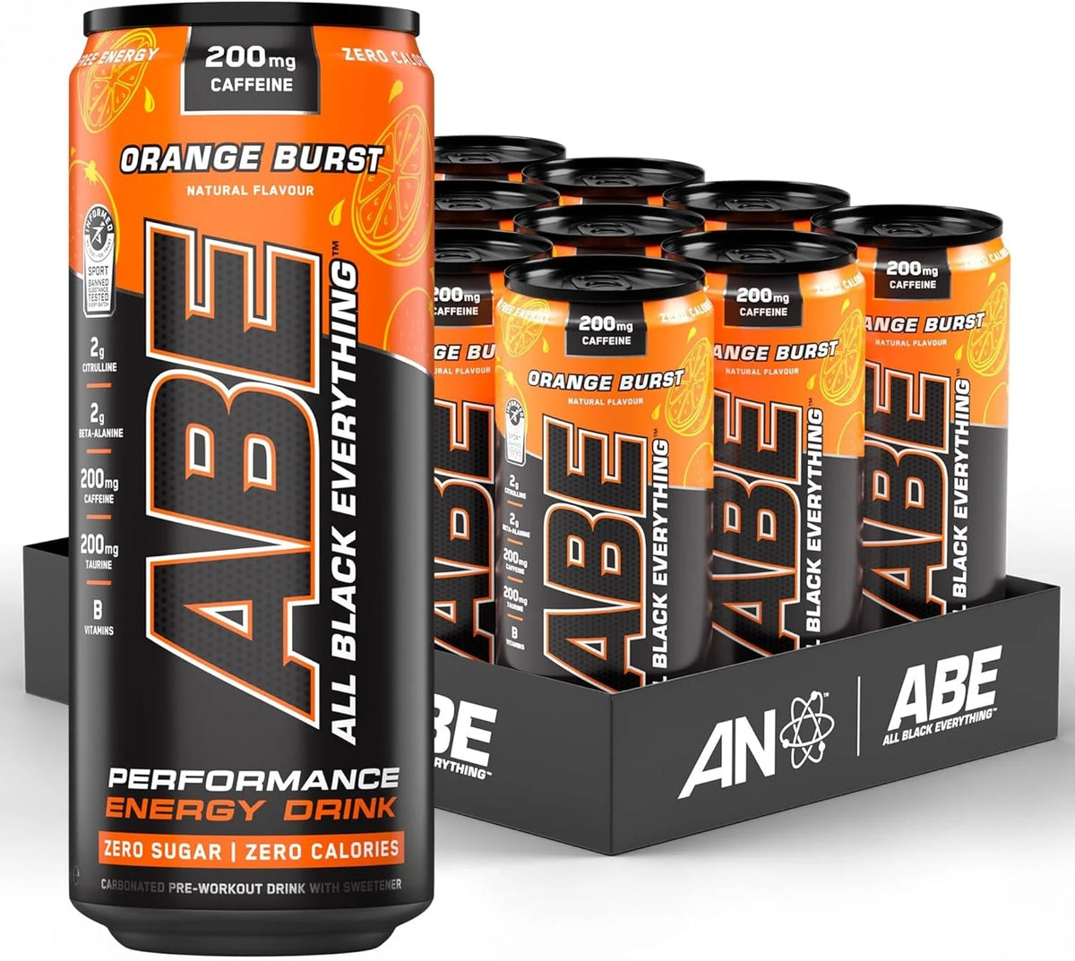 AN ABE Energy Drink + Performance 11.2 Oz 12 Pack Orange Burst