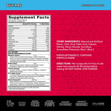 BSN No-Xplode Pre Entreno 60 servicios informacion nutricional