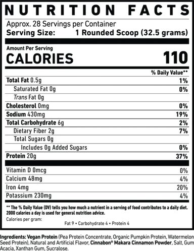Proteina Ghost Vegan 2 Lbs 28 Servicios Sabor Cinnabon Informacion nutricional