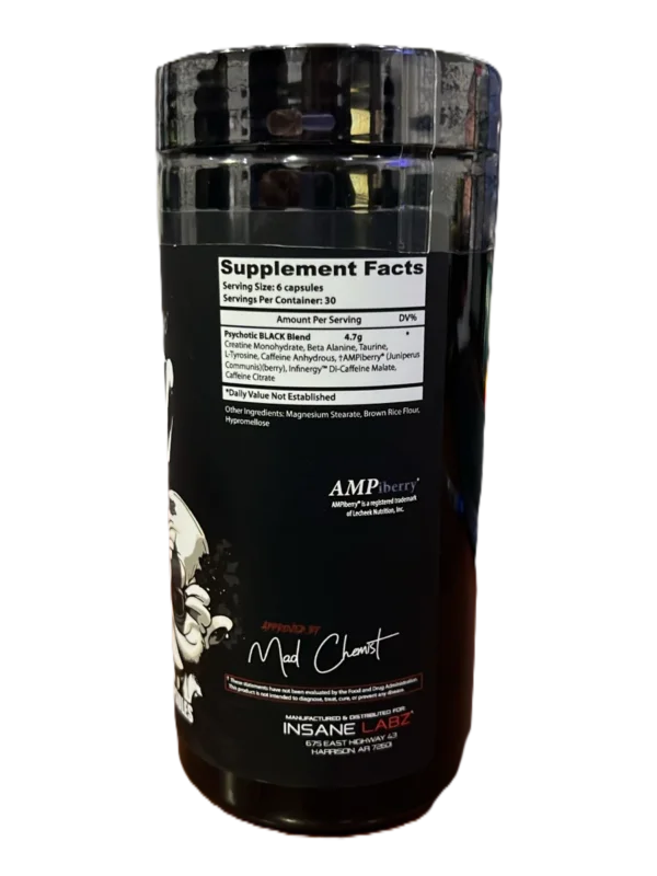 Insane Labz Psychotic Black Pre Entreno 180 Capsulas 30 Servicios Informacion nutricional