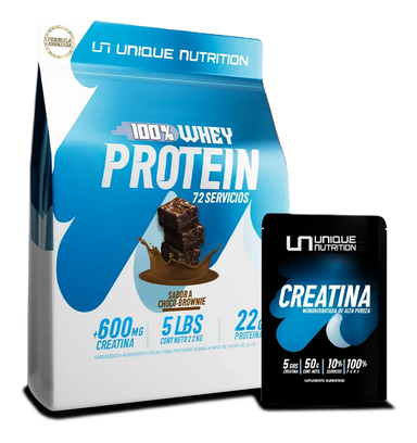 Unique Nutrition whey Protein 5lb + Creatina Monohidratada 50gr Chocolate Brownie