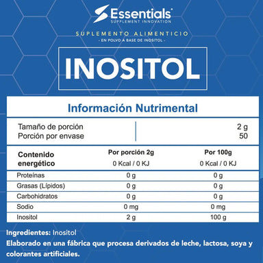 Essentials Inositol 100 Gr informacion nutricional