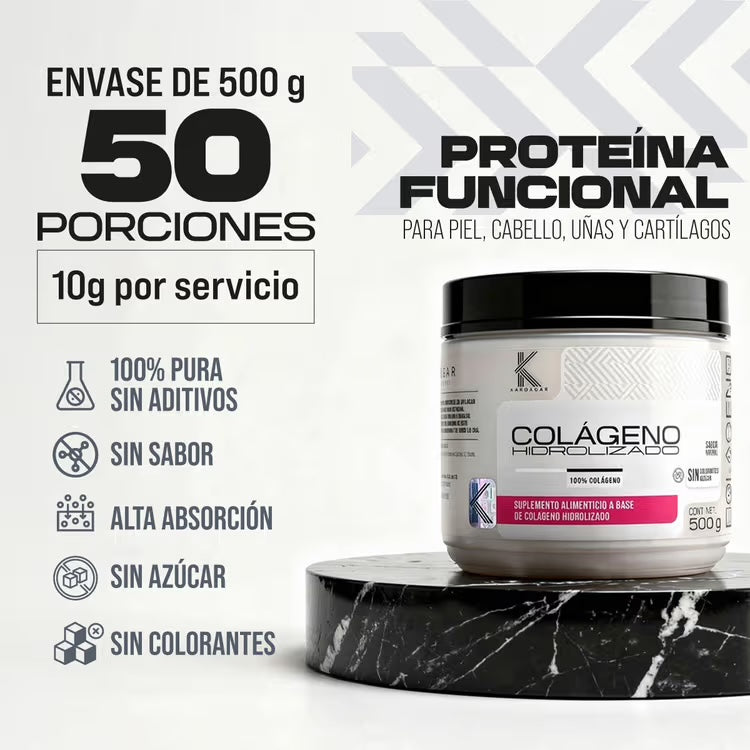 Kardagar Colágeno Hidrolizado 100% 500gr 50 Servicios Sin Sabor Portada 2