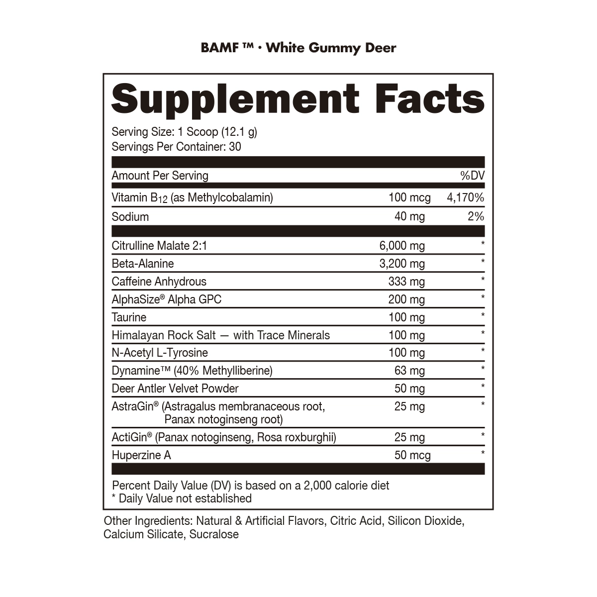 Bucked Up Bamf Pre Entreno 30 Servicios Informacion nutricional
