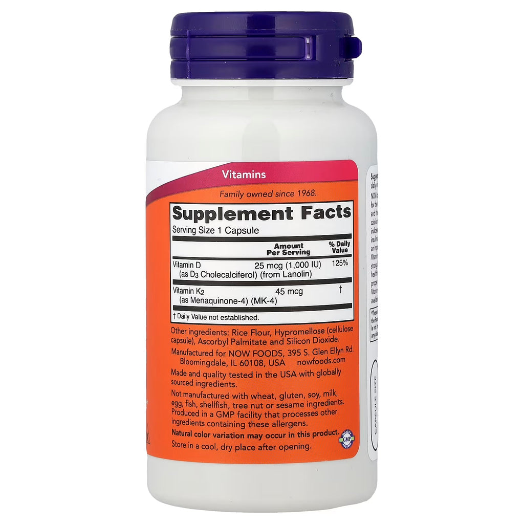 Now Foods D3 & K2 120 Capsulas Informacion nutricional