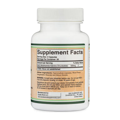 Double Wood NAD+ 500mg 60 Capsulas informacion nutricional 2