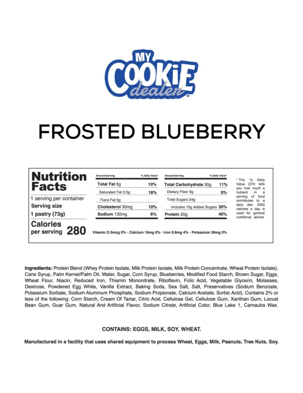 Raw Nutrition My Cookie Dealer Toaster Pastry 12 pack Frosted blueberry Informacion nutricional
