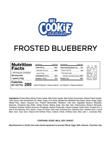Raw Nutrition My Cookie Dealer Toaster Pastry 12 pack Frosted blueberry Informacion nutricional